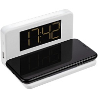 Часы настольные с беспроводным зарядным устройством Pitstop, белые, цена: 4277 руб.