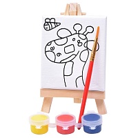 Набор для раскраски "Жираф":холст,мольберт,кисть, краски 3шт, цена: 129 руб.