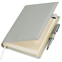 Ежедневник-портфолио Clip, серый, обложка soft touch, недатированный кремовый блок, подарочная коробка, в комплекте ручка Tesoro серебро, цена: 2200 руб.