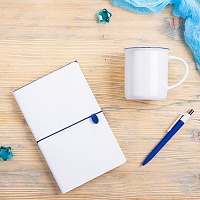 Набор подарочный FINELINE: кружка, блокнот, ручка, коробка, стружка, белый с синим, цена: 999 руб.